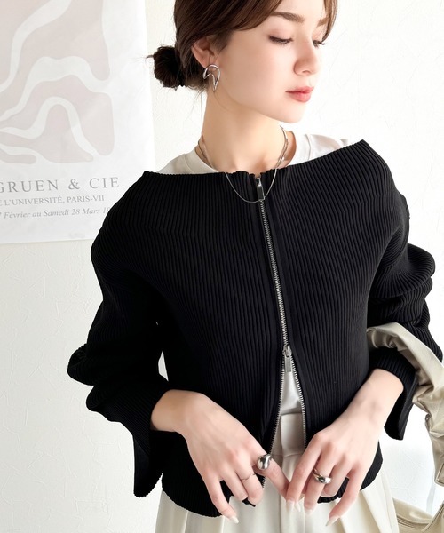 mily bilet(ミウィビレット)の「【mily bilet】大人の愛されカーデ。オフショル2WAYダブルジップニットカーディガン(カーディガン/ボレロ・レディース・アイボリー/ブルー/ブラック・X-LARGE/LARGE/MEDIUM/SMALL)」の12枚目の写真