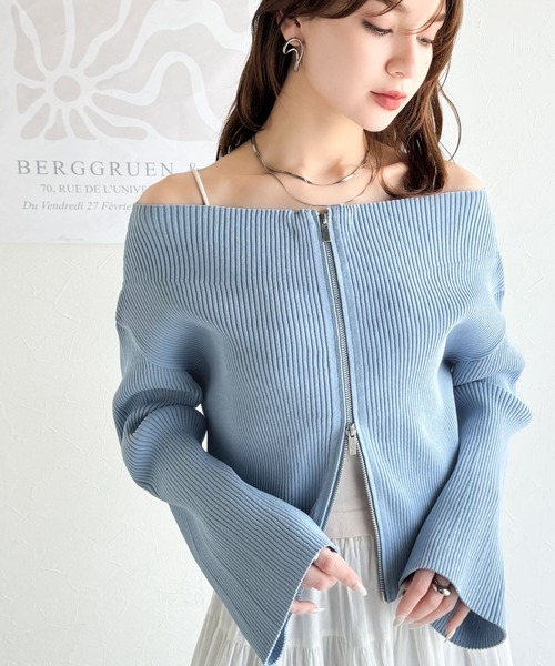 mily bilet(ミウィビレット)の「【mily bilet】大人の愛されカーデ。オフショル2WAYダブルジップニットカーディガン(カーディガン/ボレロ・レディース・アイボリー/ブルー/ブラック・X-LARGE/LARGE/MEDIUM/SMALL)」の13枚目の写真