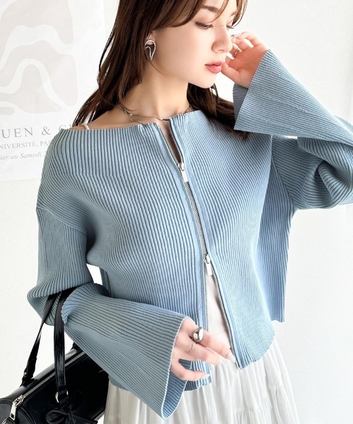 mily bilet(ミウィビレット)の「【mily bilet】大人の愛されカーデ。オフショル2WAYダブルジップニットカーディガン(カーディガン/ボレロ・レディース・アイボリー/ブルー/ブラック・X-LARGE/LARGE/MEDIUM/SMALL)」の14枚目の写真