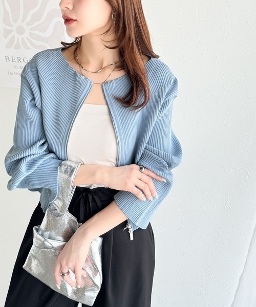 mily bilet(ミウィビレット)の「【mily bilet】大人の愛されカーデ。オフショル2WAYダブルジップニットカーディガン(カーディガン/ボレロ・レディース・アイボリー/ブルー/ブラック・X-LARGE/LARGE/MEDIUM/SMALL)」の6枚目の写真