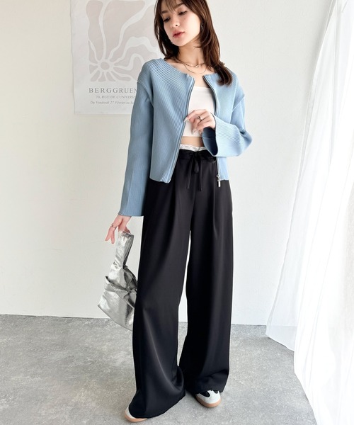 mily bilet(ミウィビレット)の「【mily bilet】大人の愛されカーデ。オフショル2WAYダブルジップニットカーディガン(カーディガン/ボレロ・レディース・アイボリー/ブルー/ブラック・X-LARGE/LARGE/MEDIUM/SMALL)」の7枚目の写真