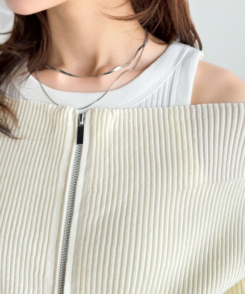 mily bilet(ミウィビレット)の「【mily bilet】大人の愛されカーデ。オフショル2WAYダブルジップニットカーディガン(カーディガン/ボレロ・レディース・アイボリー/ブルー/ブラック・X-LARGE/LARGE/MEDIUM/SMALL)」の9枚目の写真