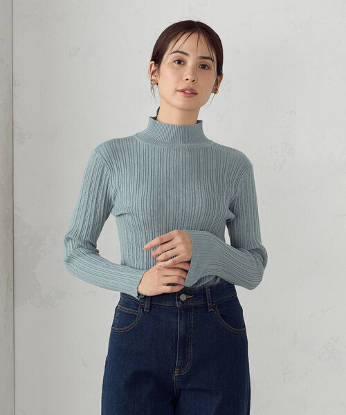 COMME CA ISM（コムサイズム）の「ベーシック ランダムリブ ハイネックニット（ニット/セーター・レディース・ブラック/ミント/ホワイト/グリーン・MEDIUM/LARGE）」の4枚目の写真