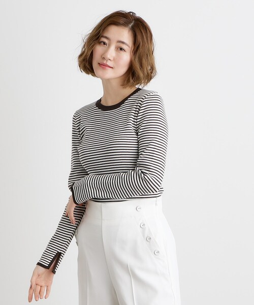 grove（グローブ）の「【抗ピル／MW】リブニットプルオーバー（ニット/セーター・レディース・ブラック/ピンク/ホワイト系5/オフホワイト・03/02/01/04/05）」の2枚目の写真