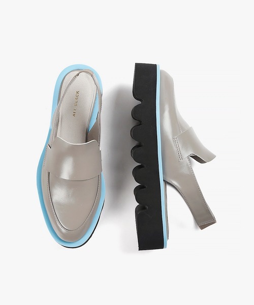 ALL BLACK(オールブラック)の「【本革/厚底/3.5cm】バックベルトローファー(ローファー・レディース・グレー/ホワイト×ブラック・38/37/36/35)」の13枚目の写真