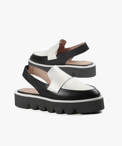 ALL BLACK(オールブラック)の「【本革/厚底/3.5cm】バックベルトローファー(ローファー・レディース・グレー/ホワイト×ブラック・38/37/36/35)」の17枚目の写真