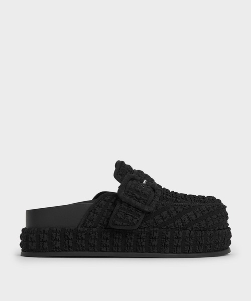 CHARLES & KEITH(チャールズ & キース)の「Loren ローレン テキスチャープラットフォームミュール(サンダル・レディース・オフホワイト/ブラック系その他2・25.5cm/25cm/24.5cm/23.5cm/23cm/22.5cm)」の1枚目の写真