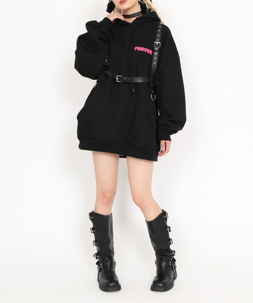 PUNYUS(プニュズ)の「【裏起毛】Rabbit girl 裏起毛ビッグパーカー(パーカー・レディース・サックスブルー/ブラック・3/4)」の5枚目の写真