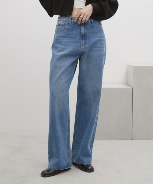 Aunt Marie's（アントマリーズ）の「ワイドストレートデニム【S,M,Lサイズ展開/低身長/高身長にも/美脚見えシルエット]（デニムパンツ・レディース・ブルー/ネイビー/ライトブルー・SMALL/MEDIUM/LARGE）」の7枚目の写真