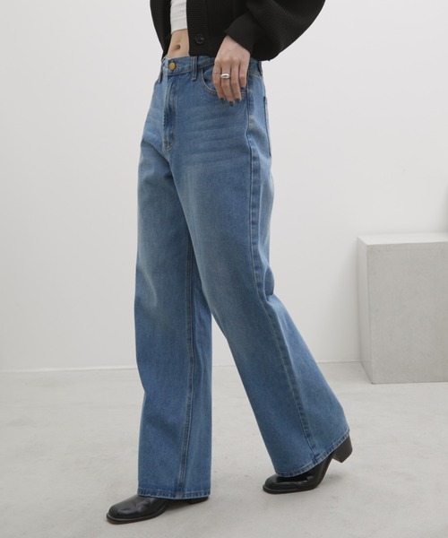 Aunt Marie's（アントマリーズ）の「ワイドストレートデニム【S,M,Lサイズ展開/低身長/高身長にも/美脚見えシルエット]（デニムパンツ・レディース・ブルー/ネイビー/ライトブルー・SMALL/MEDIUM/LARGE）」の10枚目の写真