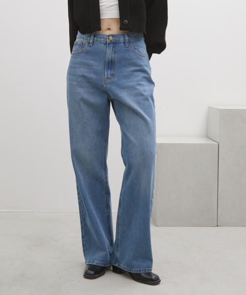 Aunt Marie's（アントマリーズ）の「ワイドストレートデニム【S,M,Lサイズ展開/低身長/高身長にも/美脚見えシルエット]（デニムパンツ・レディース・ブルー/ネイビー/ライトブルー・SMALL/MEDIUM/LARGE）」の8枚目の写真