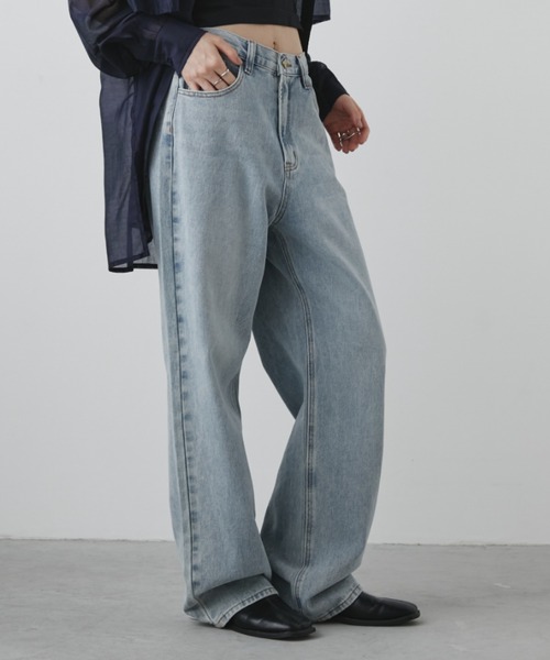Aunt Marie's（アントマリーズ）の「ワイドストレートデニム【S,M,Lサイズ展開/低身長/高身長にも/美脚見えシルエット]（デニムパンツ・レディース・ブルー/ネイビー/ライトブルー・SMALL/MEDIUM/LARGE）」の22枚目の写真