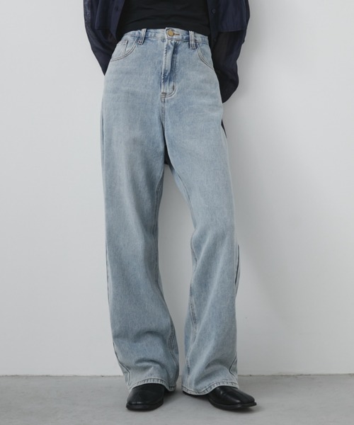 Aunt Marie's（アントマリーズ）の「ワイドストレートデニム【S,M,Lサイズ展開/低身長/高身長にも/美脚見えシルエット]（デニムパンツ・レディース・ブルー/ネイビー/ライトブルー・SMALL/MEDIUM/LARGE）」の21枚目の写真