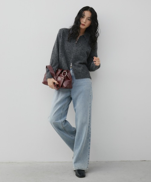 Aunt Marie's（アントマリーズ）の「ワイドストレートデニム【S,M,Lサイズ展開/低身長/高身長にも/美脚見えシルエット]（デニムパンツ・レディース・ブルー/ネイビー/ライトブルー・SMALL/MEDIUM/LARGE）」の19枚目の写真