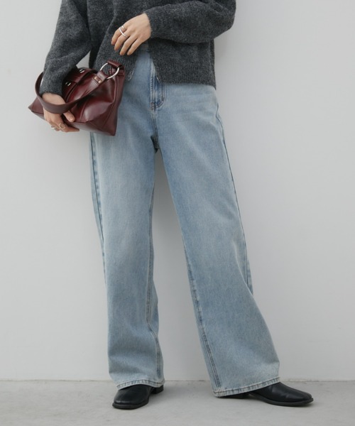 Aunt Marie's（アントマリーズ）の「ワイドストレートデニム【S,M,Lサイズ展開/低身長/高身長にも/美脚見えシルエット]（デニムパンツ・レディース・ブルー/ネイビー/ライトブルー・SMALL/MEDIUM/LARGE）」の13枚目の写真