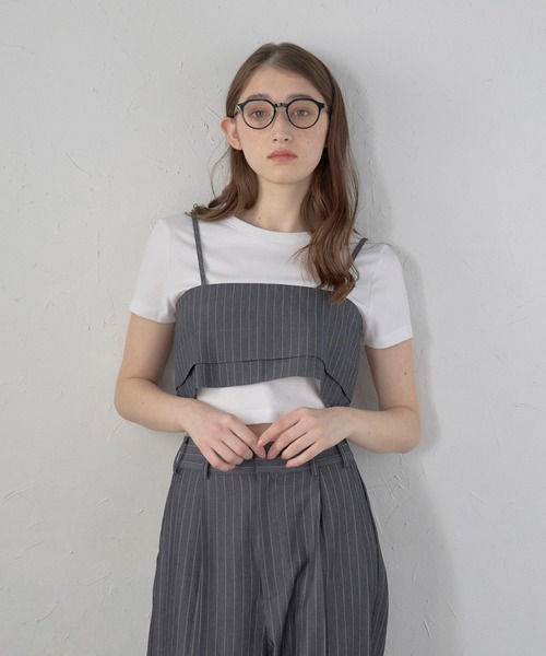 MINERTE(ミネルテ)の「【MINERTE】back ribbon pinstripe bustier / バックリボンピンストライプビスチェ(キャミソール・レディース・ダークグレー/ブラック・FREE)」の2枚目の写真