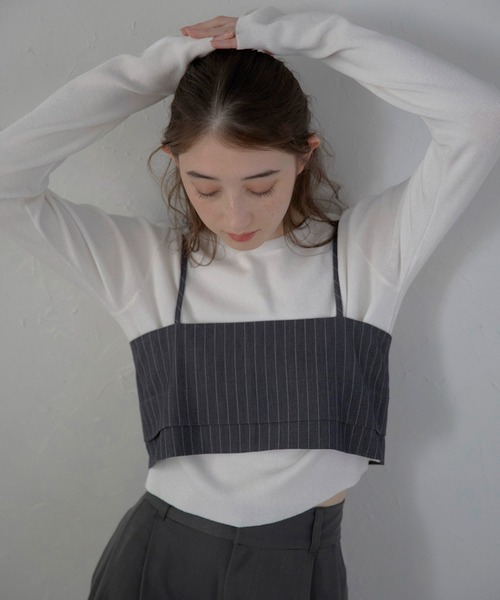 MINERTE(ミネルテ)の「【MINERTE】back ribbon pinstripe bustier / バックリボンピンストライプビスチェ(キャミソール・レディース・ダークグレー/ブラック・FREE)」の19枚目の写真