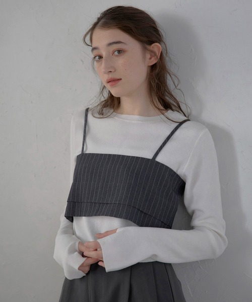 MINERTE(ミネルテ)の「【MINERTE】back ribbon pinstripe bustier / バックリボンピンストライプビスチェ(キャミソール・レディース・ダークグレー/ブラック・FREE)」の22枚目の写真