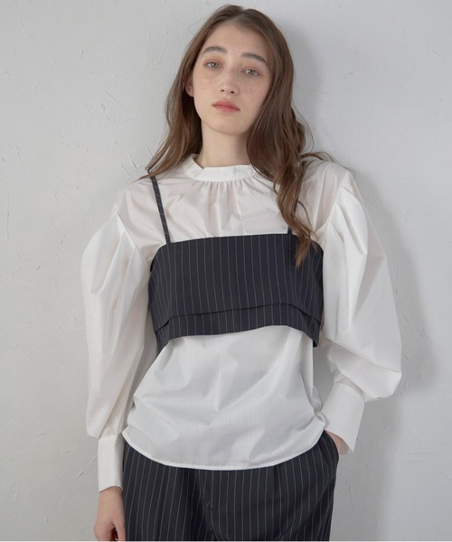 MINERTE(ミネルテ)の「【MINERTE】back ribbon pinstripe bustier / バックリボンピンストライプビスチェ(キャミソール・レディース・ダークグレー/ブラック・FREE)」の11枚目の写真