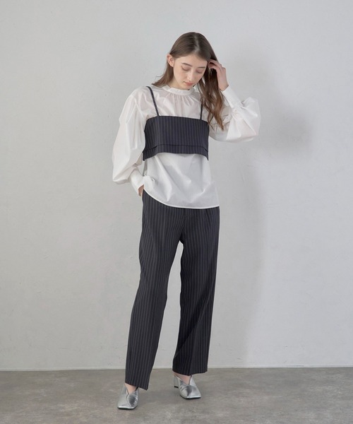 MINERTE(ミネルテ)の「【MINERTE】back ribbon pinstripe bustier / バックリボンピンストライプビスチェ(キャミソール・レディース・ダークグレー/ブラック・FREE)」の12枚目の写真