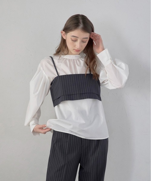MINERTE(ミネルテ)の「【MINERTE】back ribbon pinstripe bustier / バックリボンピンストライプビスチェ(キャミソール・レディース・ダークグレー/ブラック・FREE)」の15枚目の写真