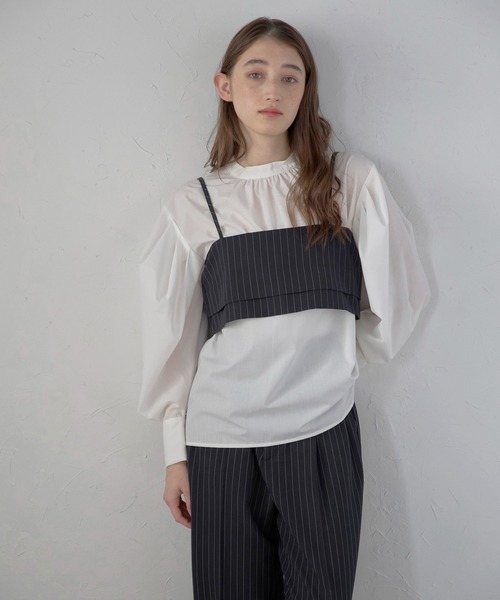 セール】【MINERTE】back ribbon pinstripe bustier / バック