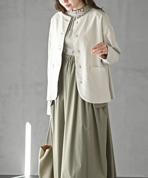 rps(アールピーエス)の「麻混ノーカラージャケット(ノーカラージャケット・レディース・アイボリー/ブラック/ネイビー・フリー)」の11枚目の写真