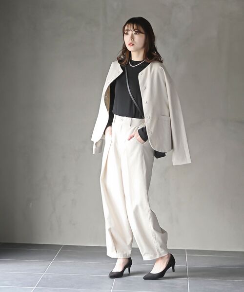 rps(アールピーエス)の「麻混ノーカラージャケット(ノーカラージャケット・レディース・アイボリー/ブラック/ネイビー・フリー)」の8枚目の写真