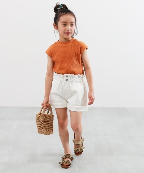 devirock(デビロック)の「ストレッチデニム ハイウエスト フリルショートパンツ(デニムパンツ・キッズ・オフホワイト/ブルー系1/ブラック系1/ネイビー系1・100cm/110cm/120cm/130cm/140cm/150cm/160cm)」の13枚目の写真