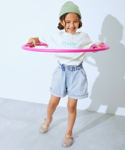 devirock(デビロック)の「ストレッチデニム ハイウエスト フリルショートパンツ(デニムパンツ・キッズ・オフホワイト/ブルー系1/ブラック系1/ネイビー系1・100cm/110cm/120cm/130cm/140cm/150cm/160cm)」の5枚目の写真