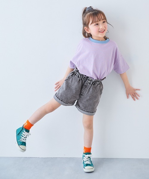 devirock(デビロック)の「ストレッチデニム ハイウエスト フリルショートパンツ(デニムパンツ・キッズ・オフホワイト/ブルー系1/ブラック系1/ネイビー系1・100cm/110cm/120cm/130cm/140cm/150cm/160cm)」の16枚目の写真