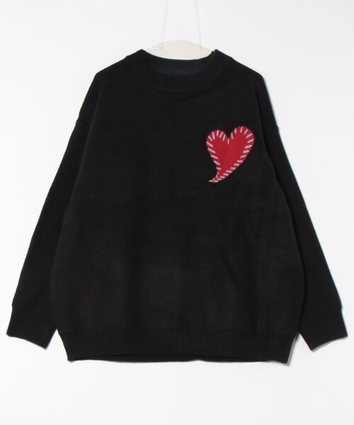 PLAY ハートロゴ ニットセーター レディース ベージュ ルーズ