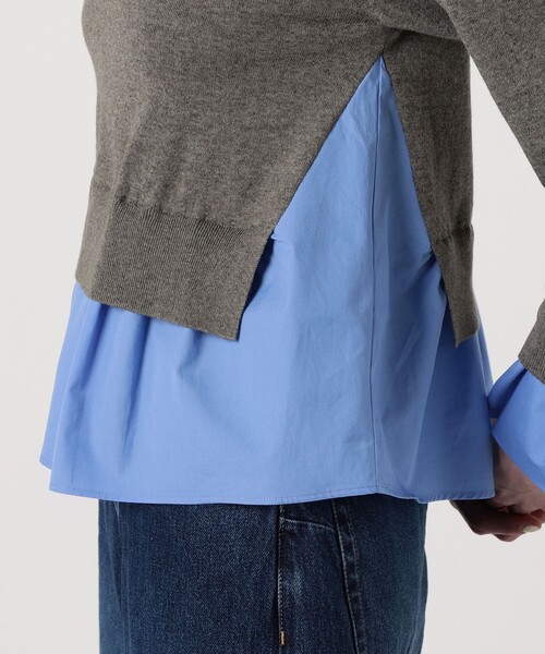 【MACPHEE】ファブリックコンビ クルーネックプルオーバー MACPHEE ニット セーター ファブリックコンビ クルーネックプル
