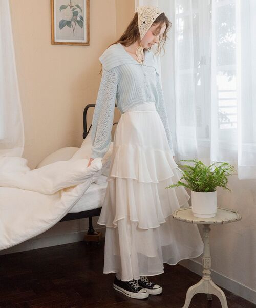 MAJESTIC LEGON(マジェスティックレゴン)の「∞エアリーティアードスカート(スカート・レディース・ブラック/ホワイト系その他2/アイボリー・SMALL/MEDIUM/X-SMALL)」の10枚目の写真