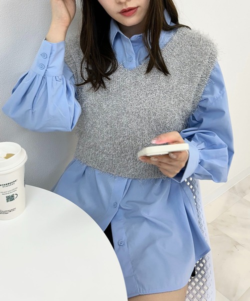 INGNI(イング)の「ラメフェザーニットベスト(ベスト・レディース・アイボリー/ブラック/ライトグレー・M)」の3枚目の写真