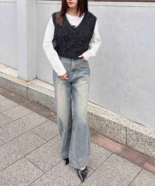 INGNI(イング)の「ラメフェザーニットベスト(ベスト・レディース・アイボリー/ブラック/ライトグレー・M)」の10枚目の写真