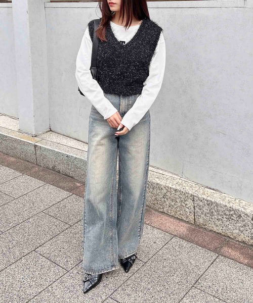 INGNI(イング)の「ラメフェザーニットベスト(ベスト・レディース・アイボリー/ブラック/ライトグレー・M)」の12枚目の写真