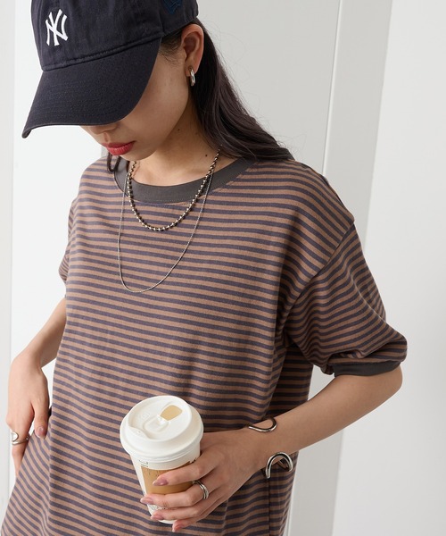 STAR&STRIPE(スターアンドストライプ)の「【STAR&STRIPE】ボーダーリンガーTシャツ RINGER TEE SSMD-028(Tシャツ/カットソー・レディース・ブラック/ブルー/レッド/グリーン/ピンク/ネイビー/ベージュ/ブラック系その他2/グレイッシュベージュ/サックスブルー/ライトブルー/グレー/ライトブラウン/ブラウン/ライトグレー/モカ・M)」の5枚目の写真