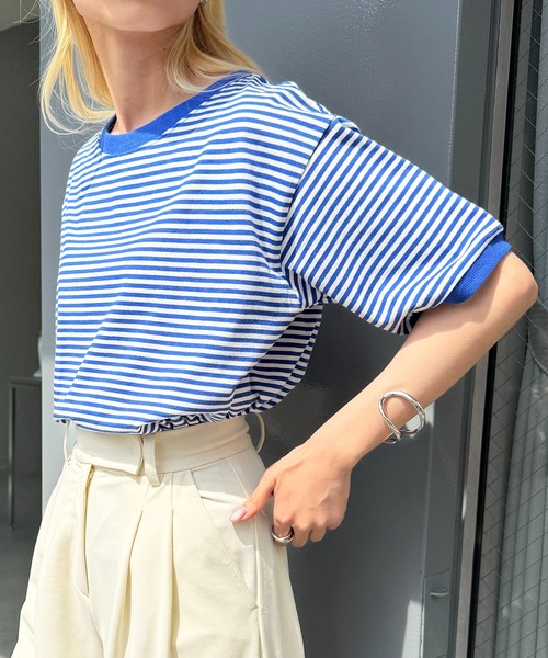 STAR&STRIPE（スターアンドストライプ）の「【STAR&STRIPE】ボーダーリンガーTシャツ RINGER TEE SSMD-028（Tシャツ/カットソー・レディース・ブラック/ブルー/レッド/グリーン/ピンク/ネイビー/ベージュ・M）」の5枚目の写真