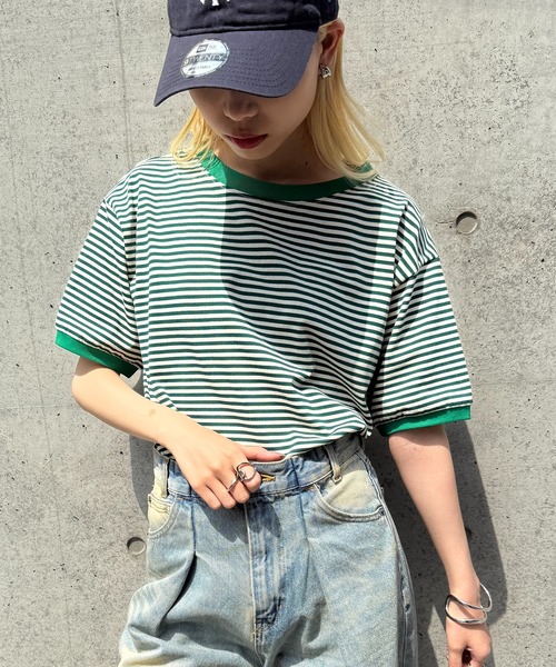 STAR&STRIPE（スターアンドストライプ）の「【STAR&STRIPE】ボーダーリンガーTシャツ RINGER TEE SSMD-028（Tシャツ/カットソー・レディース・ブラック/ブルー/レッド/グリーン/ピンク/ネイビー/ベージュ・M）」の3枚目の写真