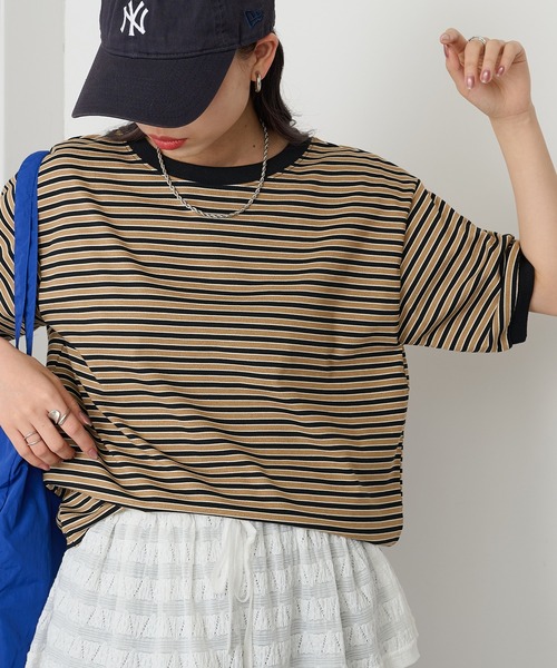 STAR&STRIPE(スターアンドストライプ)の「【STAR&STRIPE】ボーダーリンガーTシャツ RINGER TEE SSMD-028(Tシャツ/カットソー・レディース・ブラック/ブルー/レッド/グリーン/ピンク/ネイビー/ベージュ/ブラック系その他2/グレイッシュベージュ/サックスブルー/ライトブルー/グレー/ライトブラウン/ブラウン/ライトグレー/モカ・M)」の2枚目の写真
