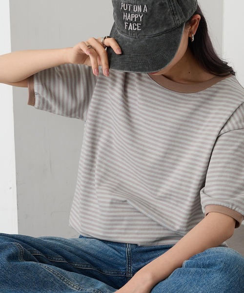 STAR&STRIPE(スターアンドストライプ)の「【STAR&STRIPE】ボーダーリンガーTシャツ RINGER TEE SSMD-028(Tシャツ/カットソー・レディース・ブラック/ブルー/レッド/グリーン/ピンク/ネイビー/ベージュ/ブラック系その他2/グレイッシュベージュ/サックスブルー/ライトブルー/グレー/ライトブラウン/ブラウン/ライトグレー/モカ・M)」の3枚目の写真