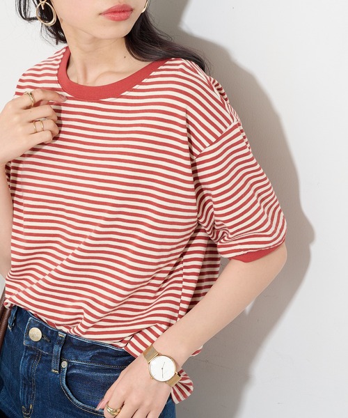 STAR&STRIPE(スターアンドストライプ)の「【STAR&STRIPE】ボーダーリンガーTシャツ RINGER TEE SSMD-028(Tシャツ/カットソー・レディース・ブラック/ブルー/レッド/グリーン/ピンク/ネイビー/ベージュ/ブラック系その他2/グレイッシュベージュ/サックスブルー/ライトブルー/グレー/ライトブラウン/ブラウン/ライトグレー/モカ・M)」の6枚目の写真