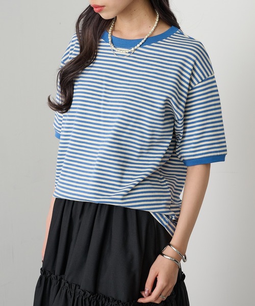 STAR&STRIPE(スターアンドストライプ)の「【STAR&STRIPE】ボーダーリンガーTシャツ RINGER TEE SSMD-028(Tシャツ/カットソー・レディース・ブラック/ブルー/レッド/グリーン/ピンク/ネイビー/ベージュ/ブラック系その他2/グレイッシュベージュ/サックスブルー/ライトブルー/グレー/ライトブラウン/ブラウン/ライトグレー/モカ・M)」の11枚目の写真