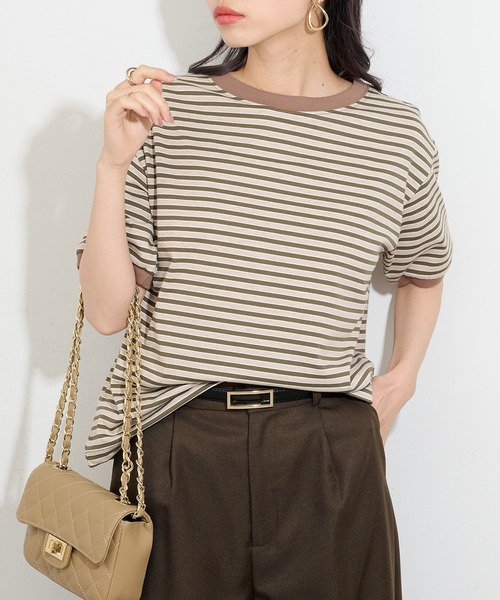 STAR&STRIPE(スターアンドストライプ)の「【STAR&STRIPE】ボーダーリンガーTシャツ RINGER TEE SSMD-028(Tシャツ/カットソー・レディース・ブラック/ブルー/レッド/グリーン/ピンク/ネイビー/ベージュ/ブラック系その他2/グレイッシュベージュ/サックスブルー/ライトブルー/グレー/ライトブラウン/ブラウン/ライトグレー/モカ・M)」の7枚目の写真