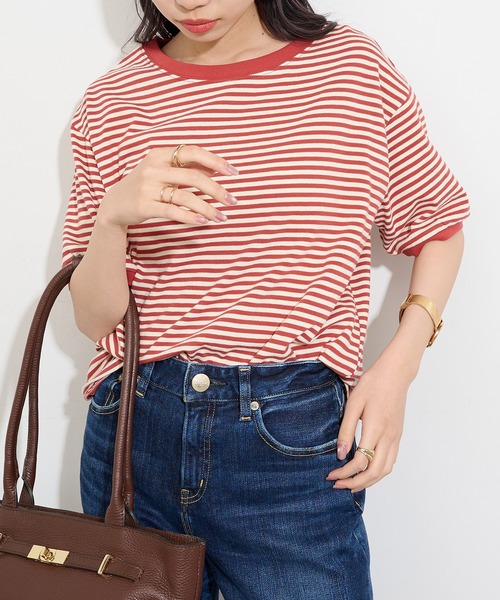 STAR&STRIPE（スターアンドストライプ）の「【STAR&STRIPE】ボーダーリンガーTシャツ RINGER TEE SSMD-028（Tシャツ/カットソー・レディース・ブラック/ブルー/レッド/グリーン/ピンク/ネイビー/ベージュ・M）」の22枚目の写真