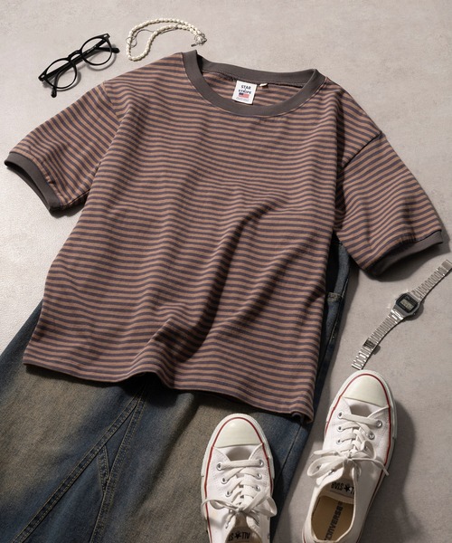 STAR&STRIPE（スターアンドストライプ）の「【STAR&STRIPE】ボーダーリンガーTシャツ RINGER TEE SSMD-028（Tシャツ/カットソー・レディース・ブラック/ブルー/レッド/グリーン/ピンク/ネイビー/ベージュ・M）」の21枚目の写真