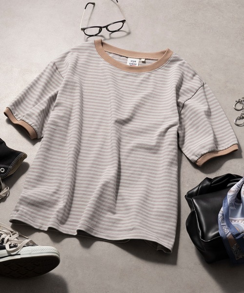 STAR&STRIPE（スターアンドストライプ）の「【STAR&STRIPE】ボーダーリンガーTシャツ RINGER TEE SSMD-028（Tシャツ/カットソー・レディース・ブラック/ブルー/レッド/グリーン/ピンク/ネイビー/ベージュ・M）」の9枚目の写真