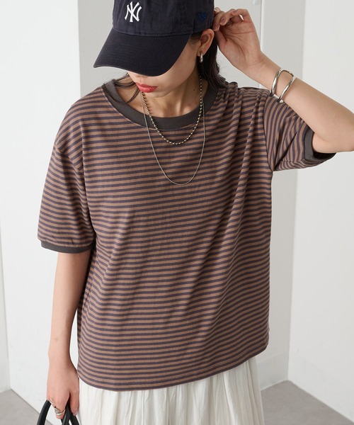 STAR&STRIPE（スターアンドストライプ）の「【STAR&STRIPE】ボーダーリンガーTシャツ RINGER TEE SSMD-028（Tシャツ/カットソー・レディース・ブラック/ブルー/レッド/グリーン/ピンク/ネイビー/ベージュ・M）」の16枚目の写真