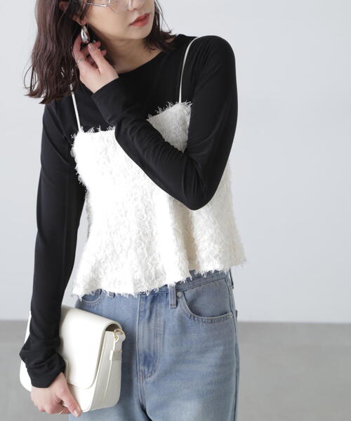 FREE'S MART(フリーズマート)の「◆シャギーフリルキャミビスチェ(シャツ/ブラウス・レディース・ブラック/ホワイト・FREE)」の2枚目の写真